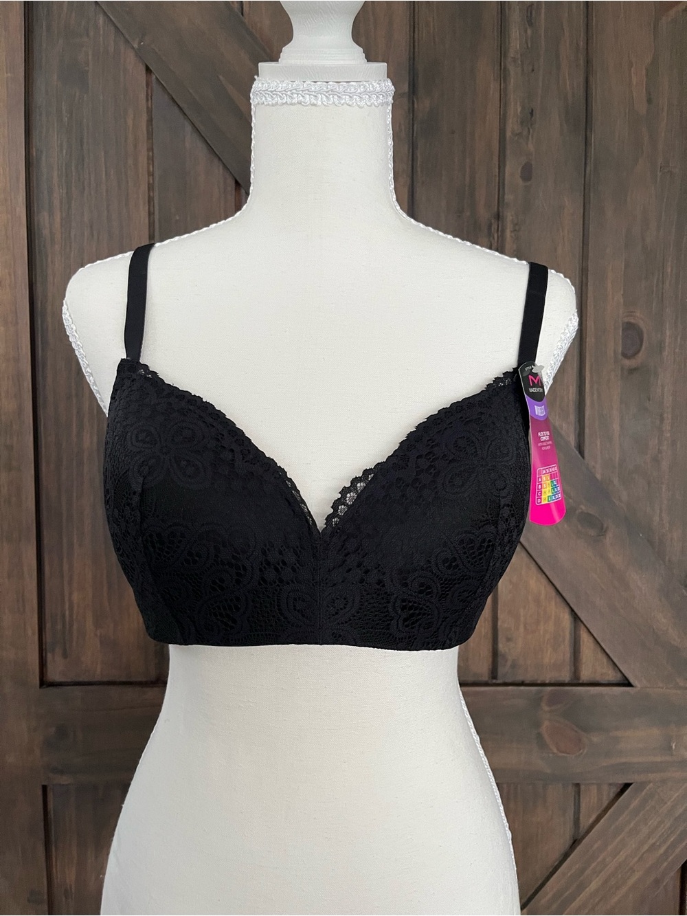 Maidenform Black Lace Wireless Bra 38B 38C 36D Large NWT